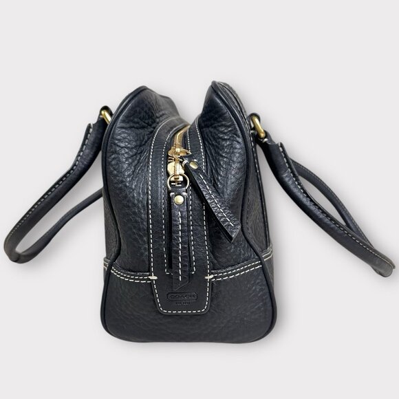 Vintage Coach‎ Black Satchel Tote J0693-10526 White Stitching Double Handle - Picture 3 of 13